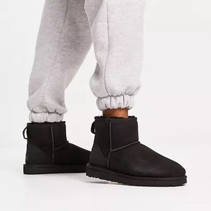 UGG | Classic Mini | Black Suede | Shearling Lining | Real Fur | Boots | W6